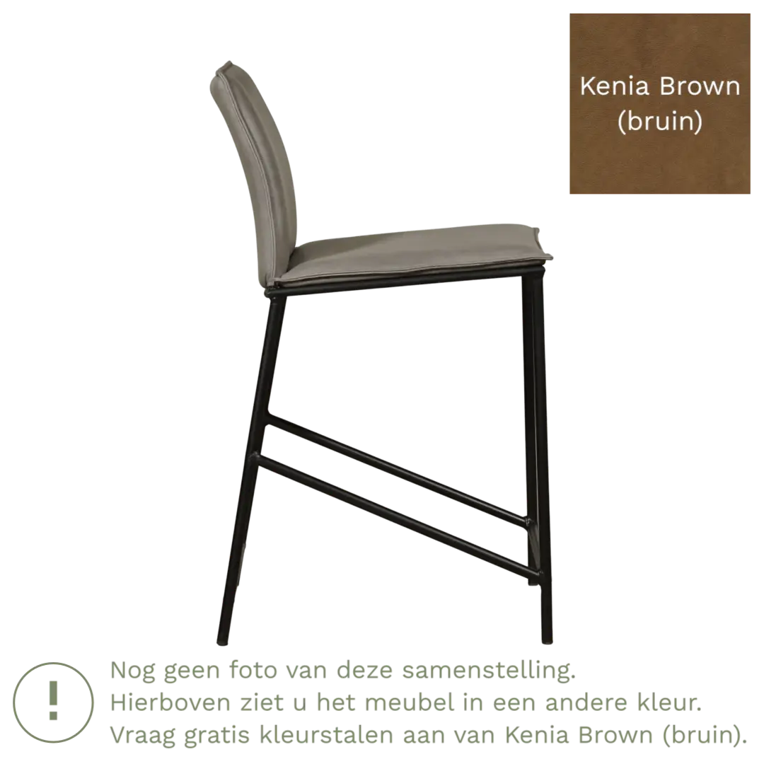 afbeelding van Leren barkruk laag Favor - Kenia Brown (bruin) - poten staal rond zwart